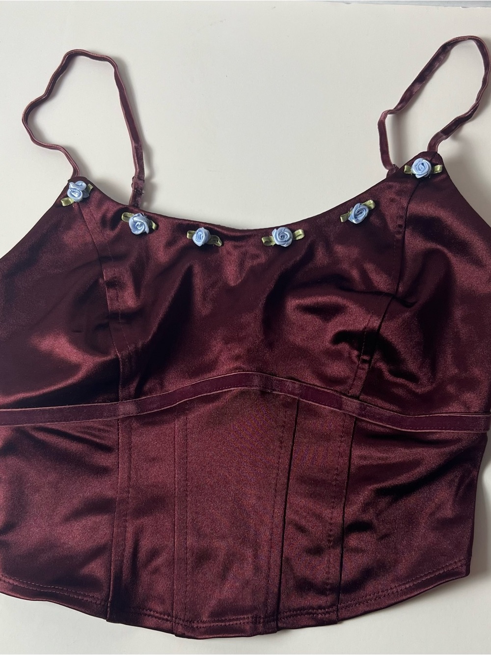 NWT Wild Fable Burgundy Satin Corset Cami Floral Coquette XXS Y2K Top